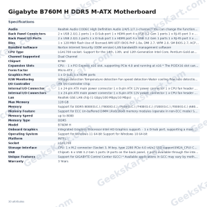 Gigabyte B760M H DDR5 M-ATX Motherboard