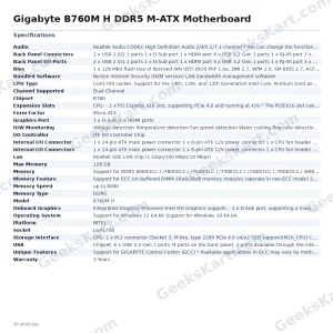 Gigabyte B760M H DDR5 M-ATX Motherboard