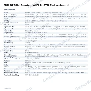 MSI B760M Bomber WIFI M-ATX Motherboard