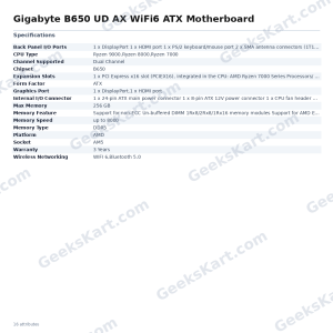 Gigabyte B650 UD AX WiFi6 ATX Motherboard