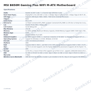 MSI B650M Gaming Plus WIFI M-ATX Motherboard