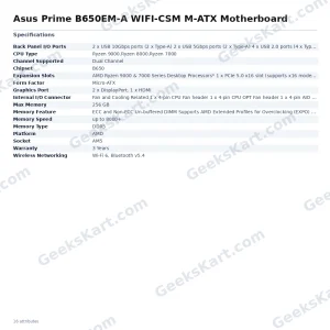 Asus Prime B650EM-A WIFI-CSM M-ATX Motherboard