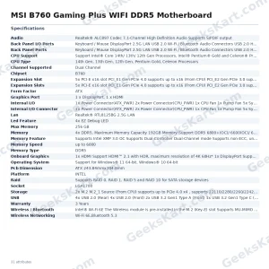 MSI B760 Gaming Plus WIFI DDR5 Motherboard