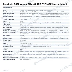 Gigabyte B650 Aorus Elite AX ICE WIFI ATX Motherboard