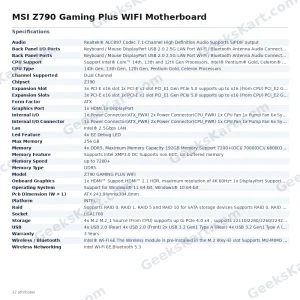 MSI Z790 Gaming Plus WIFI Motherboard