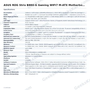 ASUS ROG Strix B860-G Gaming WIFI7 M-ATX Motherboard