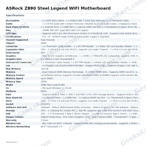 ASRock Z890 Steel Legend WIFI Motherboard
