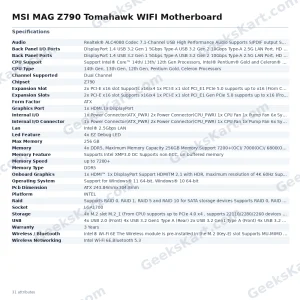 MSI MAG Z790 Tomahawk WIFI Motherboard