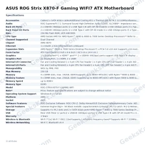 ASUS ROG Strix X870-F Gaming WIFI7 ATX Motherboard