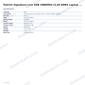 Patriot Signature Line 4GB 2666MHz CL19 DDR4 Laptop RAM