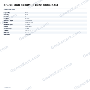 Crucial 8GB 3200MHz CL22 DDR4 RAM