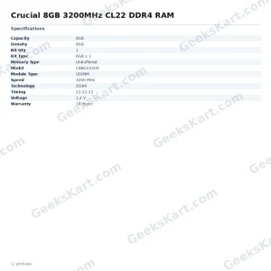 Crucial 8GB 3200MHz CL22 DDR4 RAM