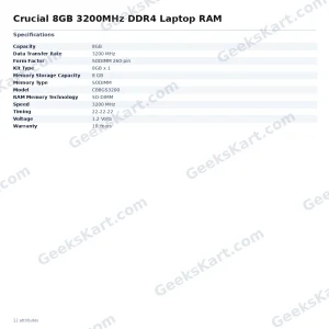 Crucial 8GB 3200MHz DDR4 Laptop RAM