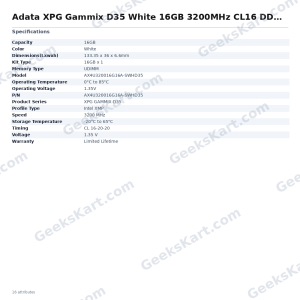 Adata XPG Gammix D35 White 16GB 3200MHz CL16 DDR4 RAM