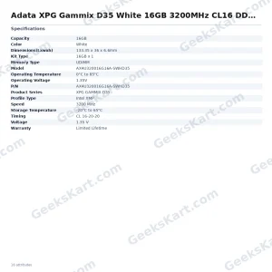 Adata XPG Gammix D35 White 16GB 3200MHz CL16 DDR4 RAM