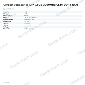 Corsair Vengeance LPX 16GB 3200MHz CL16 DDR4 RAM