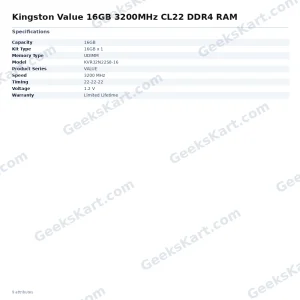 Kingston Value 16GB 3200MHz CL22 DDR4 RAM