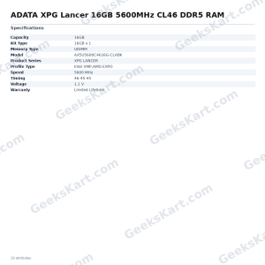 ADATA XPG Lancer 16GB 5600MHz CL46 DDR5 RAM