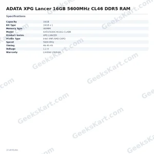 ADATA XPG Lancer 16GB 5600MHz CL46 DDR5 RAM