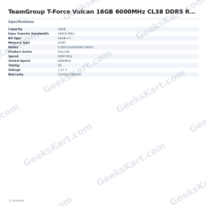 TeamGroup T-Force Vulcan 16GB 6000MHz CL38 DDR5 RAM