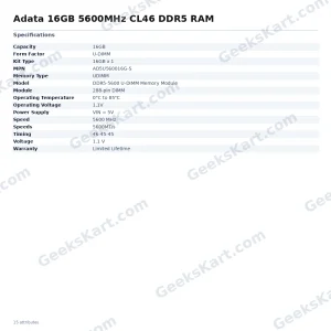 Adata 16GB 5600MHz CL46 DDR5 RAM