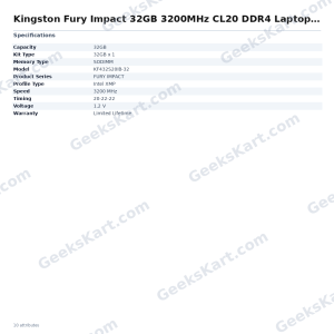 Kingston Fury Impact 32GB 3200MHz CL20 DDR4 Laptop RAM