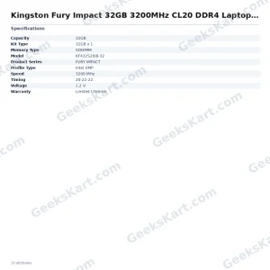 Kingston Fury Impact 32GB 3200MHz CL20 DDR4 Laptop RAM