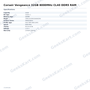 Corsair Vengeance 32GB 6000MHz CL40 DDR5 RAM