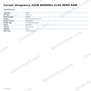Corsair Vengeance 32GB 6000MHz CL40 DDR5 RAM