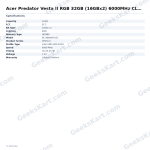Acer Predator Vesta II RGB 32GB (16GBx2) 6000MHz CL36 DDR5 RAM