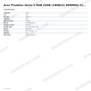Acer Predator Vesta II RGB 32GB (16GBx2) 6000MHz CL36 DDR5 RAM