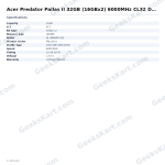 Acer Predator Pallas II 32GB (16GBx2) 6000MHz CL32 DDR5 RAM