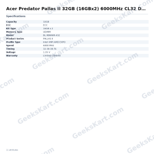 Acer Predator Pallas II 32GB (16GBx2) 6000MHz CL32 DDR5 RAM