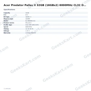 Acer Predator Pallas II 32GB (16GBx2) 6000MHz CL32 DDR5 RAM