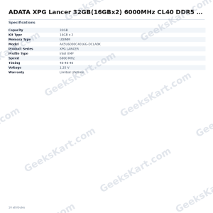 ADATA XPG Lancer 32GB(16GBx2) 6000MHz CL40 DDR5 RAM