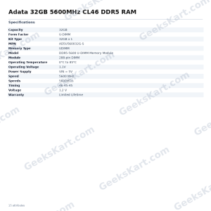 Adata 32GB 5600MHz CL46 DDR5 RAM