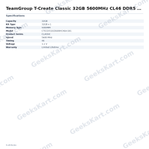 TeamGroup T-Create Classic 32GB 5600MHz CL46 DDR5 Laptop RAM