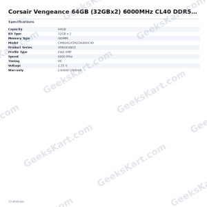 Corsair Vengeance 64GB (32GBx2) 6000MHz CL40 DDR5 RAM