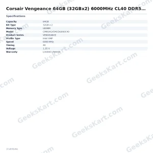 Corsair Vengeance 64GB (32GBx2) 6000MHz CL40 DDR5 RAM
