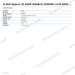 G.Skill Ripjaws S5 96GB (48GBx2) 5200MHz CL40 DDR5 RAM