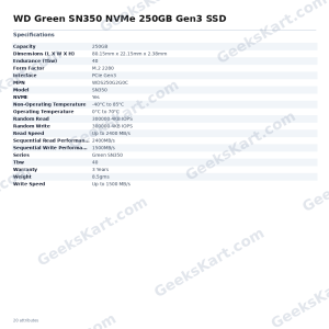 WD Green SN350 NVMe 250GB Gen3 SSD