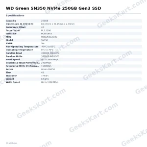 WD Green SN350 NVMe 250GB Gen3 SSD