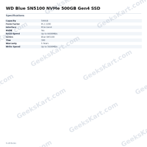 WD Blue SN5100 NVMe 500GB Gen4 SSD