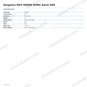 Kingston NV3 500GB NVMe Gen4 SSD