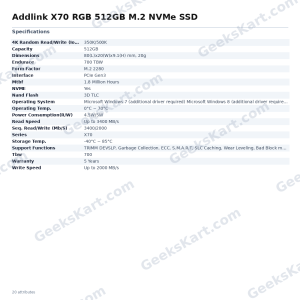 Addlink X70 RGB 512GB M.2 NVMe SSD