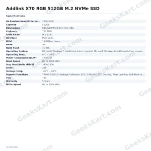 Addlink X70 RGB 512GB M.2 NVMe SSD