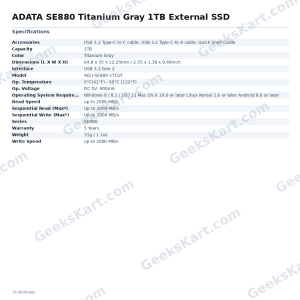 ADATA SE880 Titanium Gray 1TB External SSD
