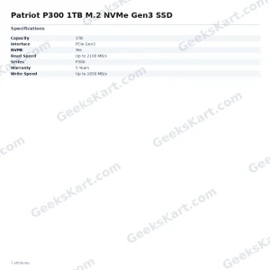 Patriot P300 1TB M.2 NVMe Gen3 SSD