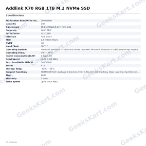 Addlink X70 RGB 1TB M.2 NVMe SSD