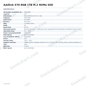 Addlink X70 RGB 1TB M.2 NVMe SSD
